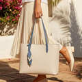 Off-White Minimal Tote with Blue Straps Leaf Pendant