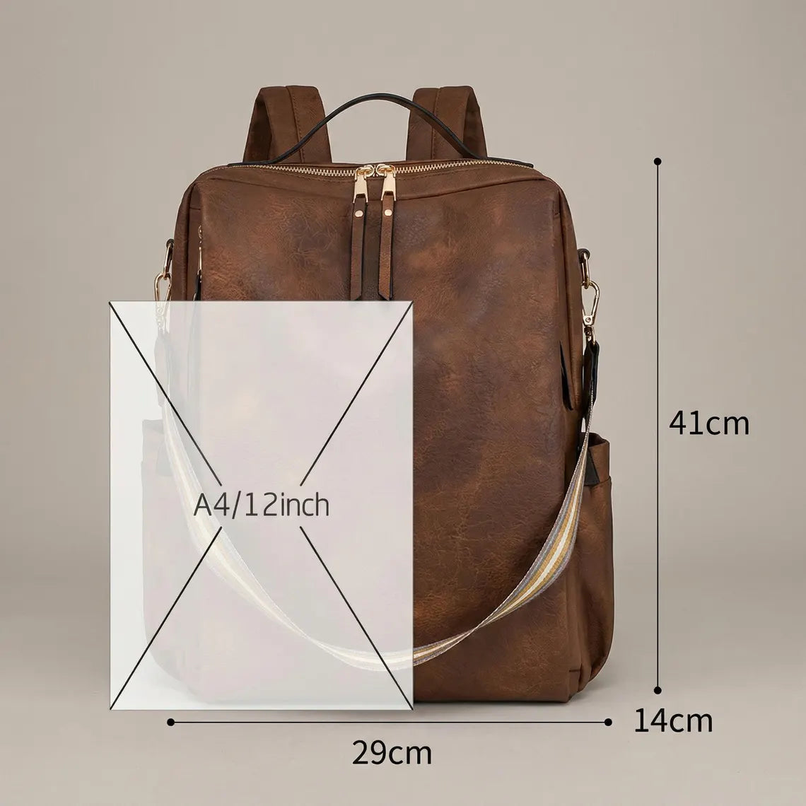 Distressed Brown Multi-Carry Backpack Striped Detachable Band